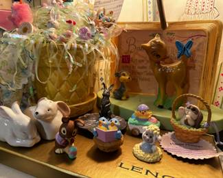 Pewter rabbit cabbage leaf trinket dish, hallmark Easter mini figures 