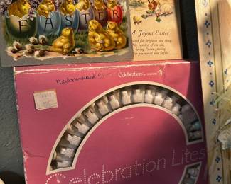 Pastel Easter light strands, Antique Easter post cards circa 1920