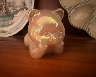 Fenton pink opalescent bear 