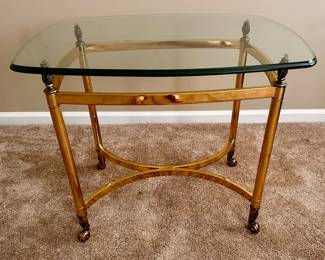 Labarge Style Lacquered Brass and Glass MCM End Table