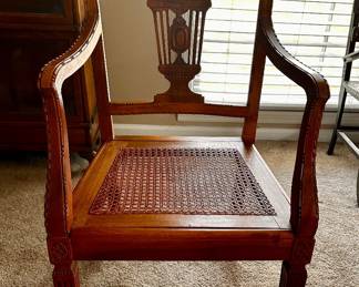 19th c. Walnut/Caned Arm Chair in Empire Style (32"x23"x19")