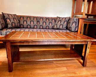 2006 Stickley Oak/Ceramic Tile 2-Tier Coffee Table (17.5"x47.7"x22.25")