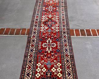 Semi-antique Kazak Persian Rug. Thin Pile. (2.8x12.10) All rugs have been recently professionally cleaned.