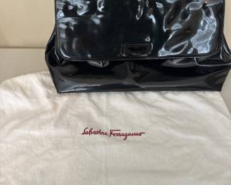 Vintage Large Ferragamo Black Patent Leather Purse with Dustbag