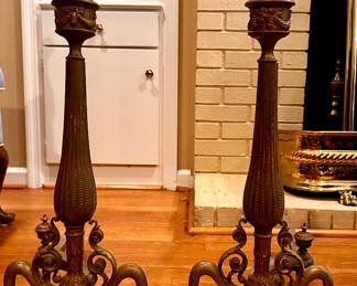 French Antique Bronze Andirons