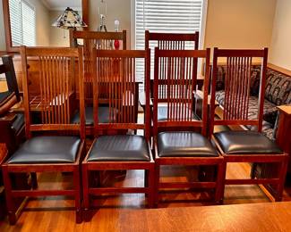Four 2006 Stickley Oak/Leather Dining Chairs (44"x19.5"x22")