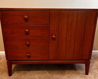 MCM Henredon Walnut 3-Drawer/1-Shelf Cabinet Console w/Copper Accents (28"x36"x16")