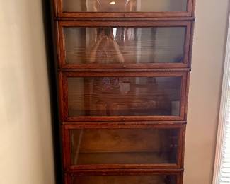 19th c. Oak/Glass Barrister 5-Shelf/1-Drawer Bookcase with Ball/Claw Cabriole front Feet (7 pieces-6.6'x3'x13.5")