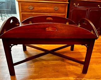 20th c Inlaid Mahogany and Brass Cocktail Table