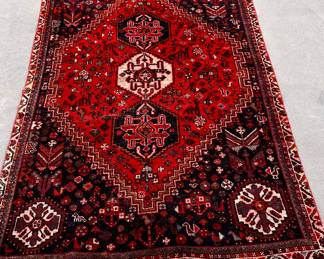 Vintage handmade Persian rug. Thin pile with wear. (6.5x9.5)