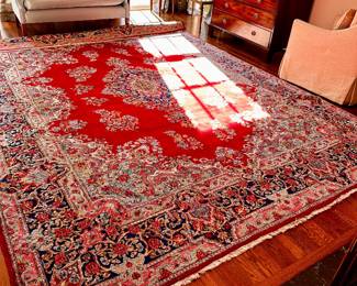Vintage Handmade Persian Rug (Cherry Red, Blue, Ivory) . (10x13.5)