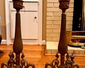 19th c. Pair French Bronze Andirons (25.5"x8.5"x18.5")