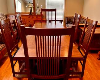 2006 Stickley Oak Expandable Dining Table with 4 Side and 2 Arm Chairs (Sold As Set or in 3 Lots)