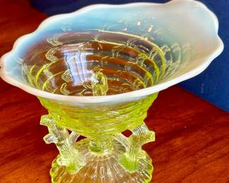 Northwood Ocean Shell Vaseline Glass Compote