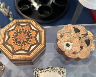 Small decorative boxes.