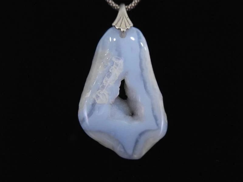 .925 Sterling Silver Blue Lace Agate Pendant Necklace
