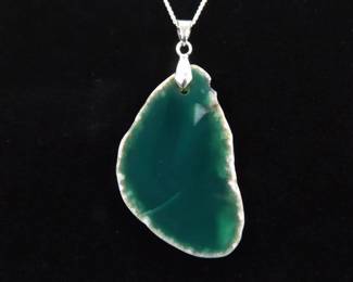 .925 Sterling Silver Green Geode Pendant Necklace
