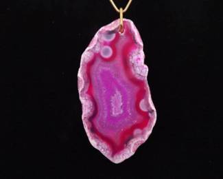 .925 Sterling Silver Rose Gold Vermeil Pink Geode Pendant Necklace
