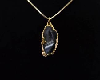 .925 Sterling Silver Vermeil Oco Agate Geode Pendant Necklace
