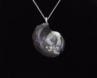 .925 Sterling Silver Goniatite Ammonite Fossil Pendant Necklace
