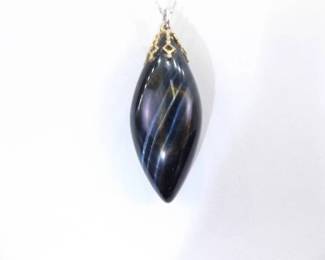 .925 Sterling Silver Dark Blue Labradorite Tigers Eye Protection Stone Pendant Necklace
