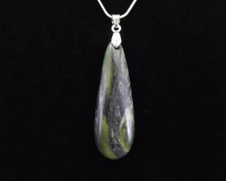 .925 Sterling Silver Jade Serpentine Pendant Necklace
