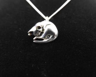 .925 Sterling Silver Napping Kitty Cat Charm Pendant Necklace