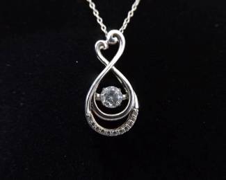 .925 Sterling Silver Infinity Heart Dancing Crystal Pendant Necklace
