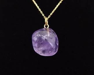 .925 Sterling Silver Polished Raw Amethyst Stone Vermeil Pendant Necklace
