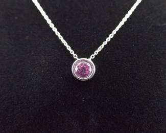 .925 Sterling Silver Pink Sapphire Crystal Solitaire Pendant Necklace
