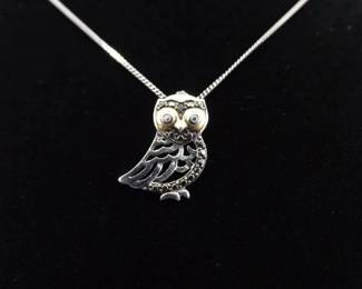 .925 Sterling Silver Owl Pendant Necklace
