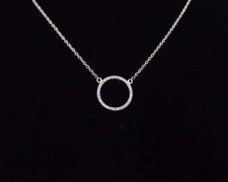 .925 Sterling Silver Crystal Hoop Necklace
