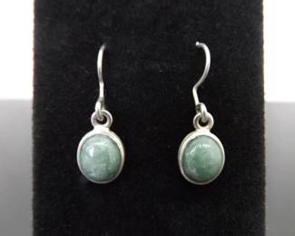 .925 Sterling Silver Aventurine Dangle Hook Earrings
