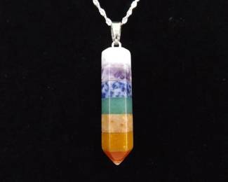 .925 Sterling Silver Rainbow Stacked Stone Crystal Energy Pendant Necklace
