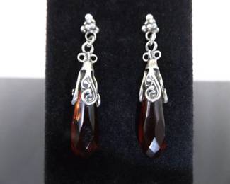 .925 Sterling Silver Carnelian Dangle Post Earrings
