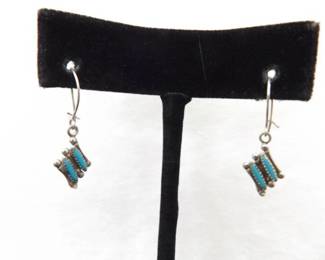 .925 Sterling Silver Turquoise Cabochon Hook Latch Earrings
