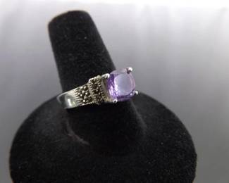 .925 Sterling Silver Art Nouveau Amethyst Ring Size 8
