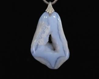 .925 Sterling Silver Blue Lace Agate Pendant Necklace
