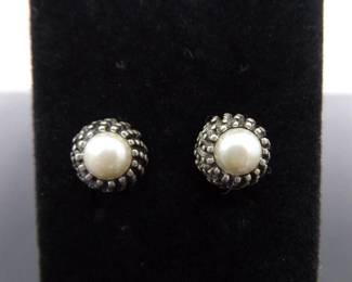 .925 Sterling Silver Pearl Post Earrings
