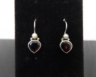 .925 Sterling Silver Silpada Pearl Accented Hook Earrings
