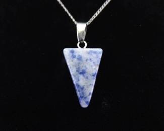 .925 Sterling Silver Sodalite Stone Arrowhead Shaped Pendant Necklace
