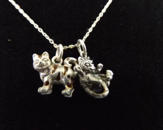 .925 Sterling Silver Kitty Cat Charms Pendant Necklace
