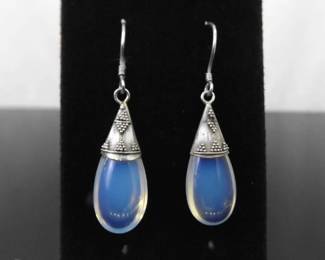 .925 Sterling Silver Opalite Dangle Hook Earrings
