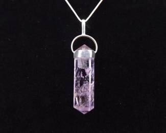 .925 Sterling Silver Amethyst Crystal Happiness Pendant Necklace
