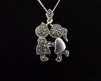 .925 Sterling Silver Art Nouveau Boy and Girlfriend Pendant Necklace
