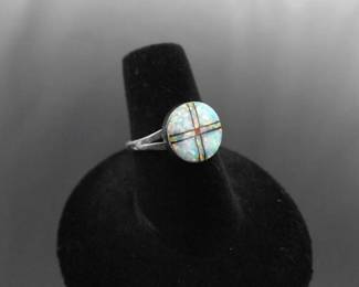 .925 Sterling Silver Navajo Opal Ring Size 6.5
