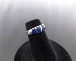 .925 Sterling Silver Inlayed Lapis Lazuli Ring Size 3
