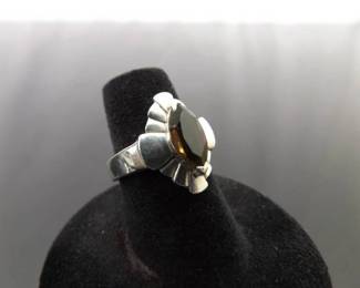 .925 Sterling Silver Marquis Cut Smokey Quartz Ring Size 6
