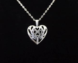 .925 Sterling Silver Scrolled Heart Pendant Necklace
