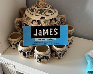 Made in GERMANY. FAMOUS CASTLES 6- cup and double handled vessel with lid that has a spoon notch in it.   But no spoon